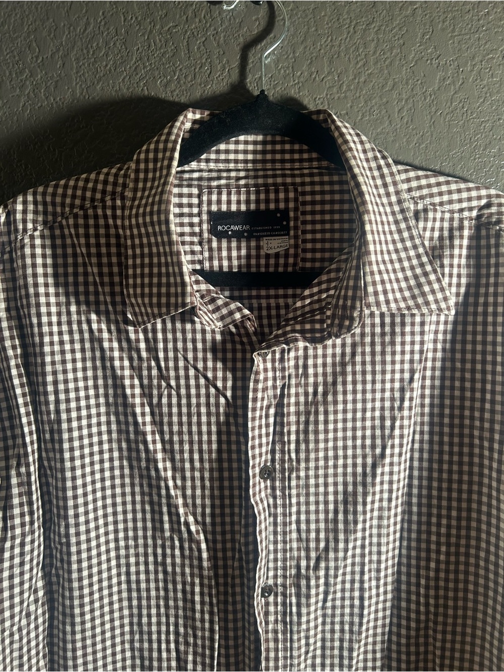 Y2K Rocawear Brown and White Gingham Button-Up Shirt